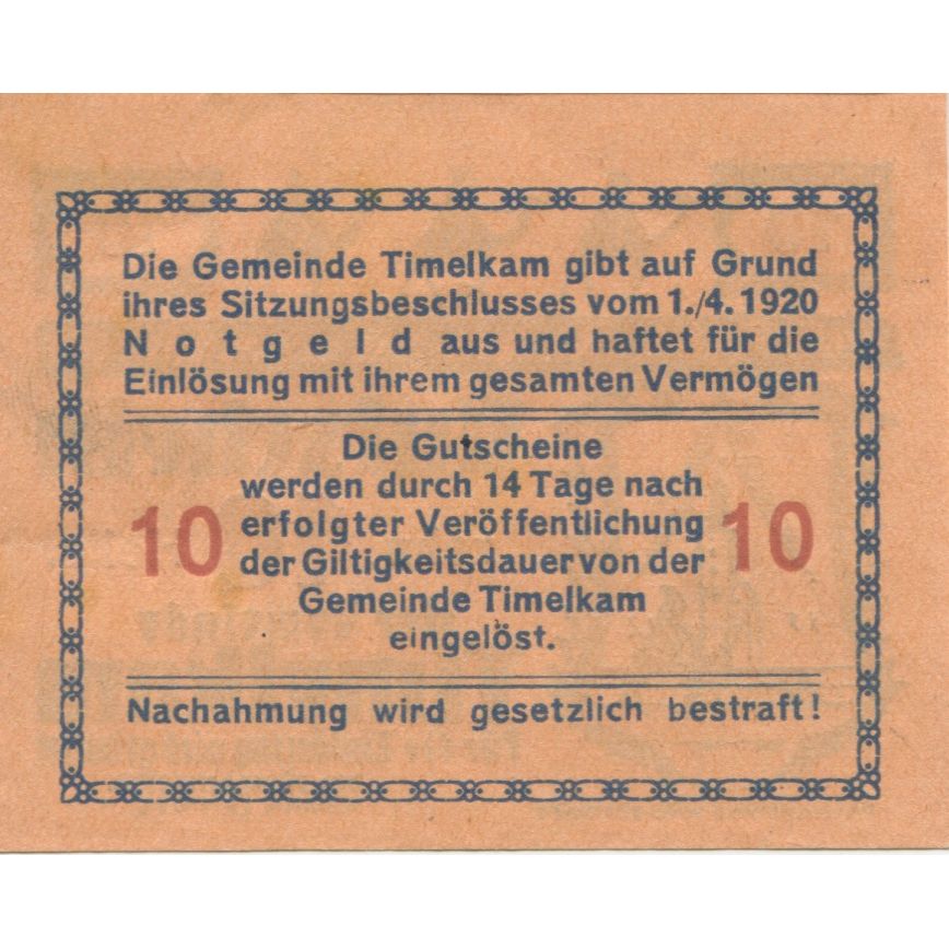 Banknote, Austria, Timelkam, 10 Heller, Texte, 1920, UNC(63), Mehl:FS 1072