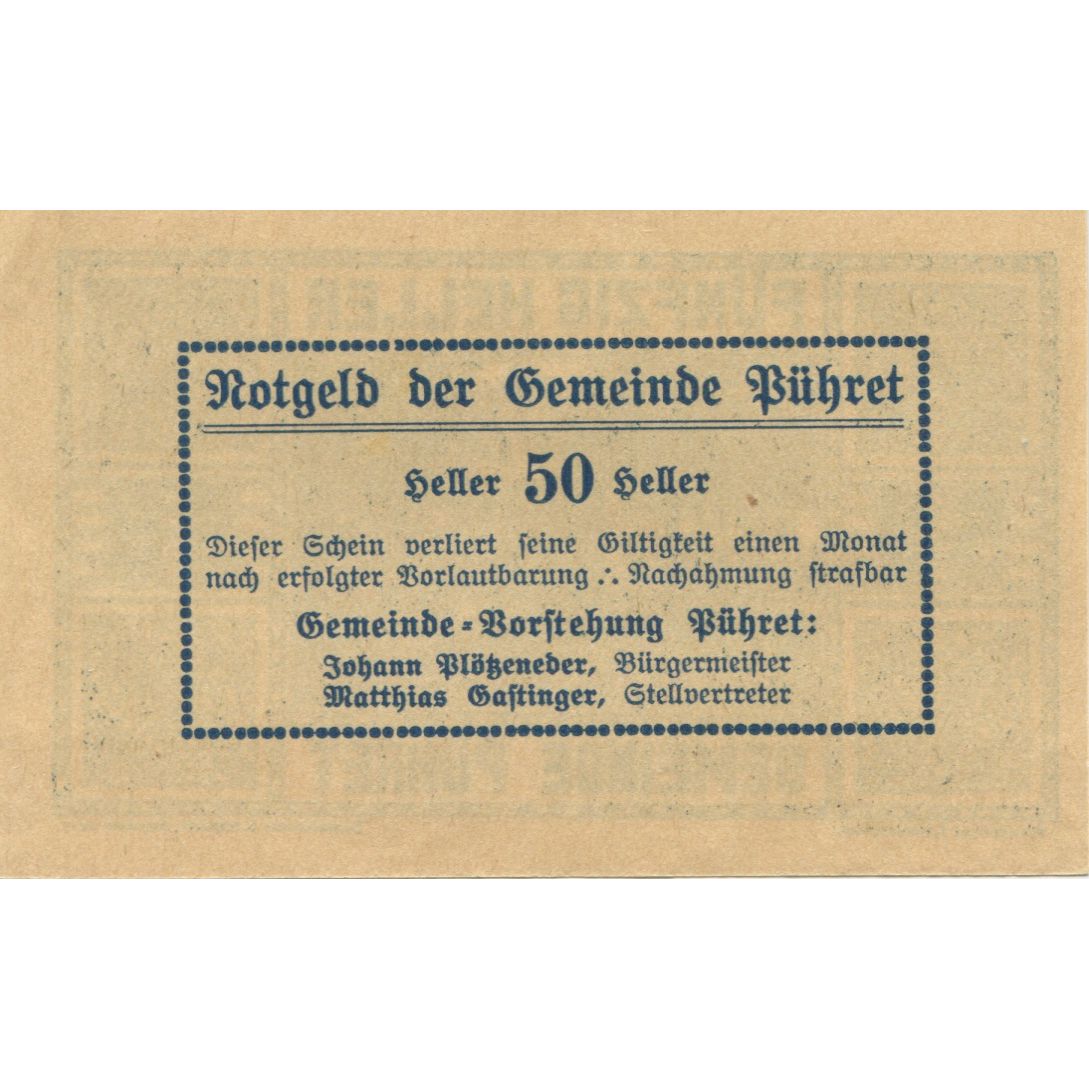 Banknote, Austria, Pühret, 50 Heller, ferme, 1920, UNC(63), Mehl:FS 791a