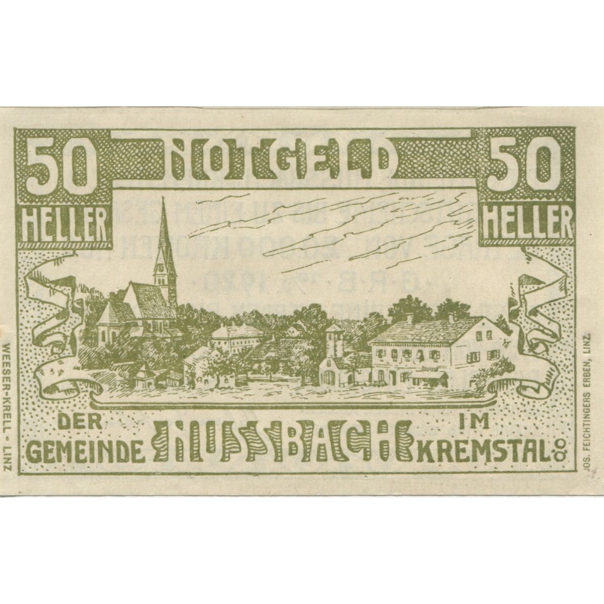 Banknote, Austria, Nussbach, 50 Heller, village, 1920, UNC(63) Mehl:FS 676
