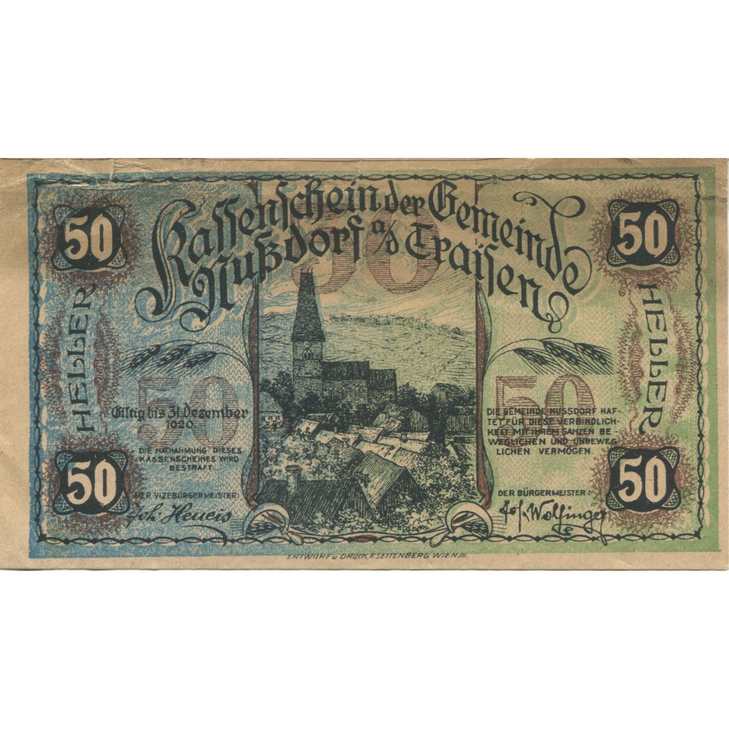 Banknote, Austria, Traisen, 50 Heller, paysage, 1920 AU(55-58) Mehl:FS 678b