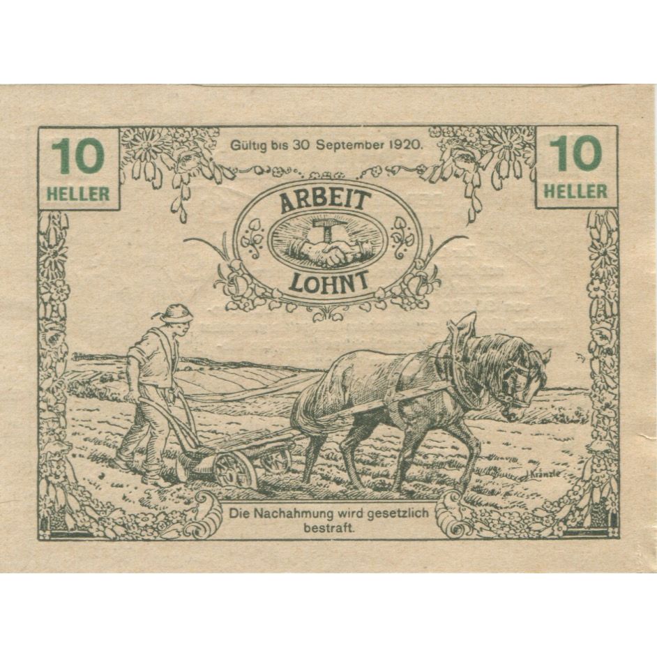 Banknote, Austria, Tausendblum, 10 Heller, champs, 1920 UNC(63) Mehl:FS 1060