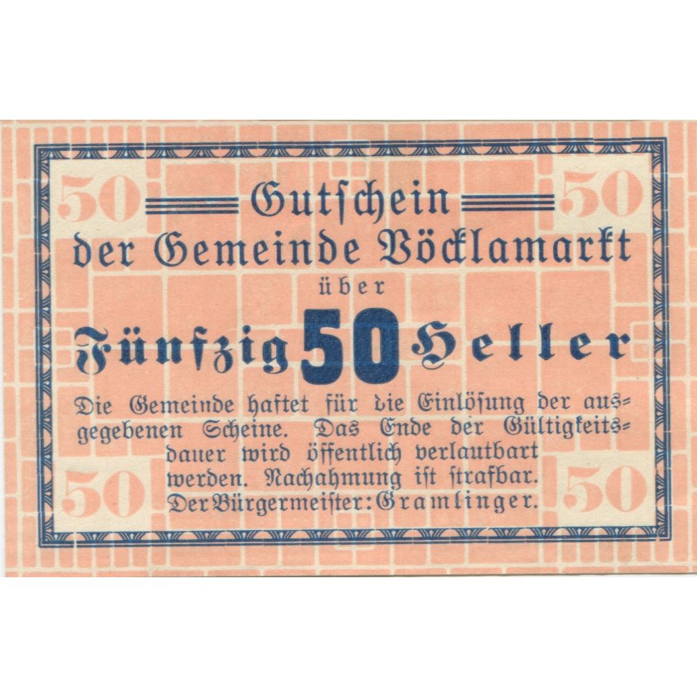Banknote, Austria, Vöcklamarkt, 50 Heller, Texte, 1920, UNC(63), Mehl:FS 1117Ia