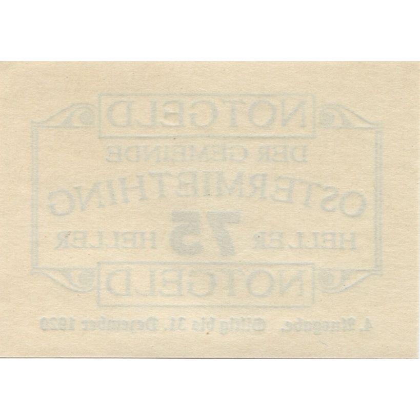 Banknote, Austria, Ostermiething, 75 Heller, Texte, 1920 UNC(63) Mehl:FS 713