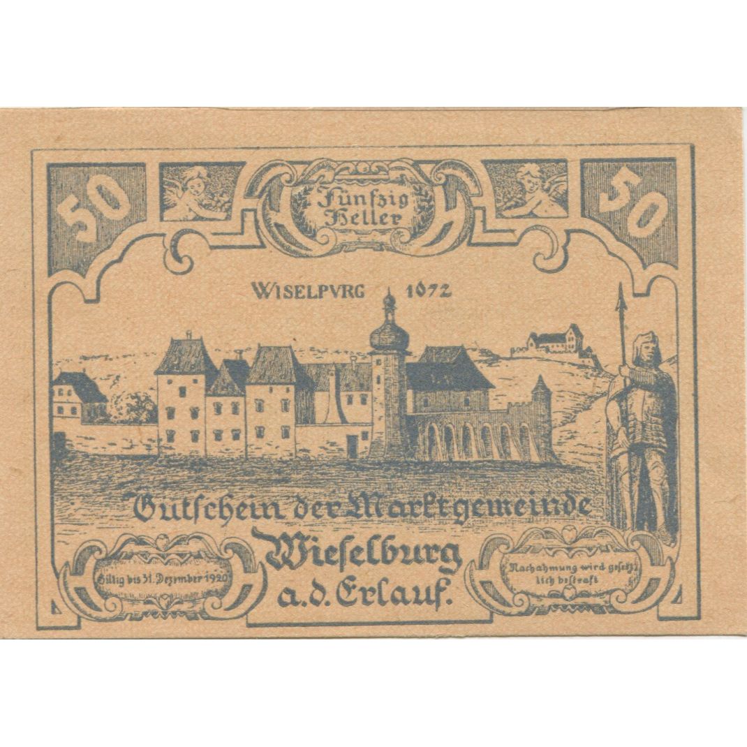 Banknote, Austria, Wieselburg, 50 Heller, château, 1920 UNC(63) Mehl:FS 1231b
