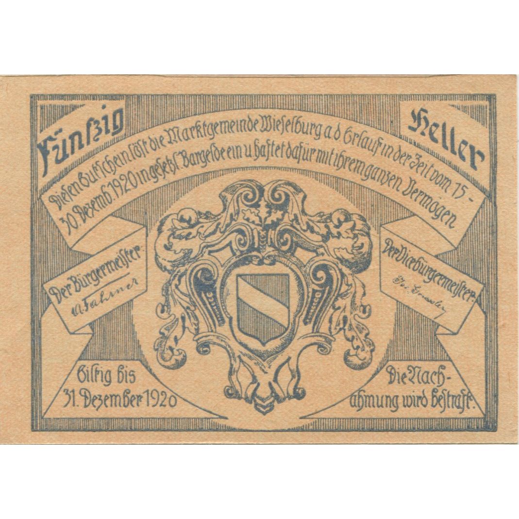 Banknote, Austria, Wieselburg, 50 Heller, château, 1920 UNC(63) Mehl:FS 1231b