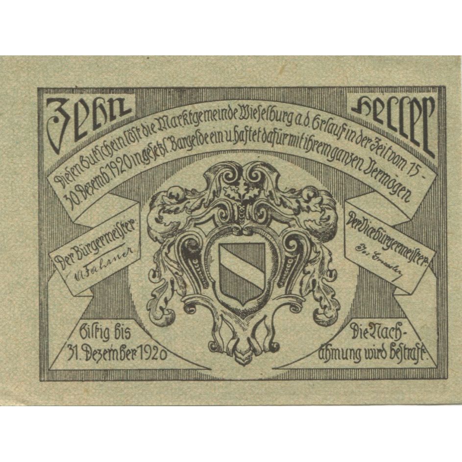 Banknote, Austria, Wieselburg, 10 Heller, Maison, 1920 UNC(63) Mehl:FS 1231a