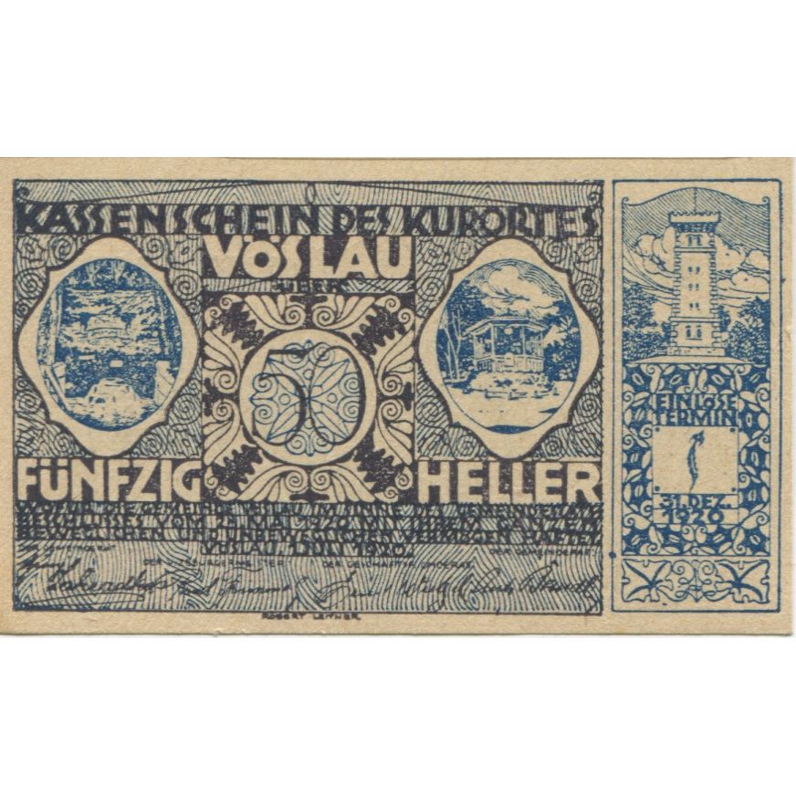 Banknote, Austria, Vöslau, 50 Heller, château, 1920 UNC(63) Mehl:FS 1121IIa