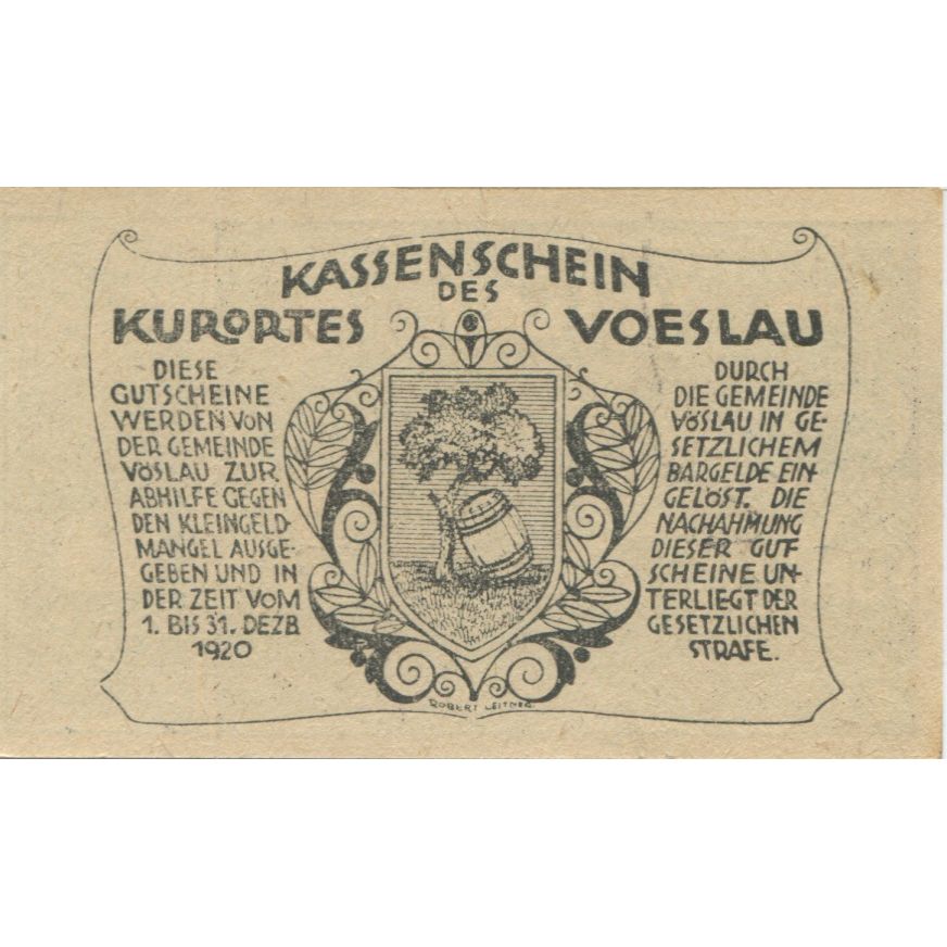 Banknote, Austria, Vöslau, 50 Heller, château, 1920 UNC(63) Mehl:FS 1121IIa