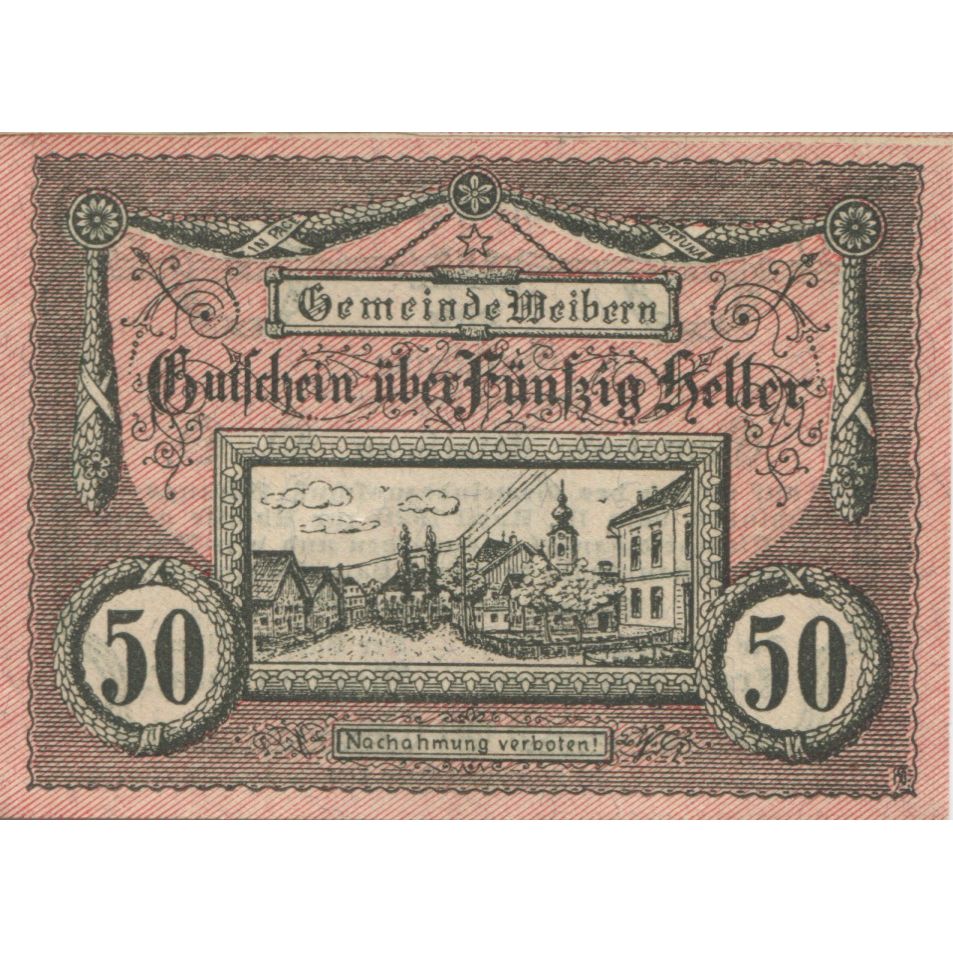 Banknote, Austria, Weibern, 50 Heller, rue, 1920, UNC(63), Mehl:FS 1146b