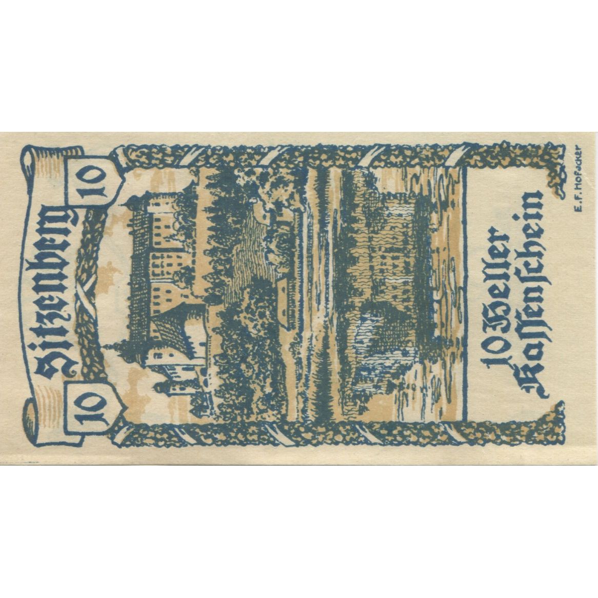 Nota, Áustria, Sitzenberg, 10 Heller, château 1920-12-31, UNC(63) Mehl:FS 1002