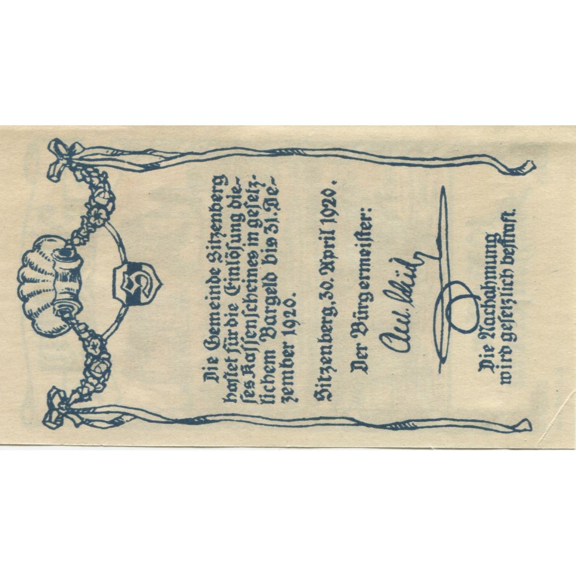 Nota, Áustria, Sitzenberg, 10 Heller, château 1920-12-31, UNC(63) Mehl:FS 1002