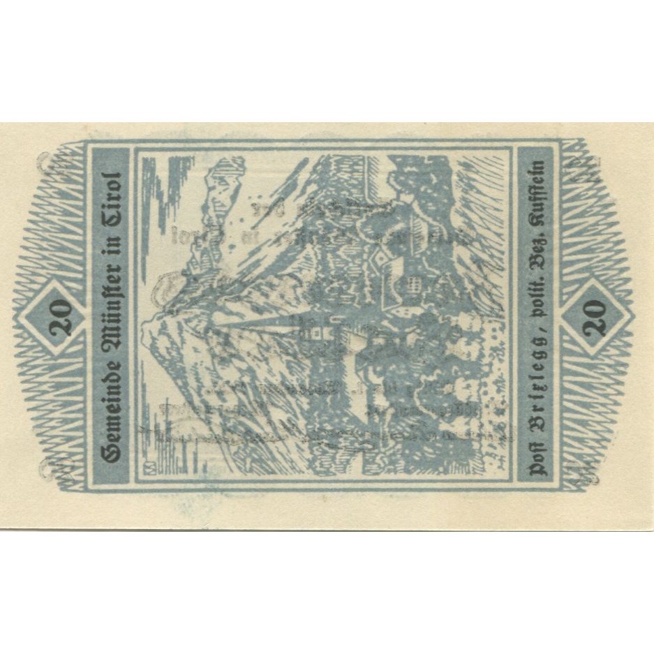 Banknote, Austria, Munster, 20 Heller, montagne, 1920 UNC(63) Mehl:FS 635a