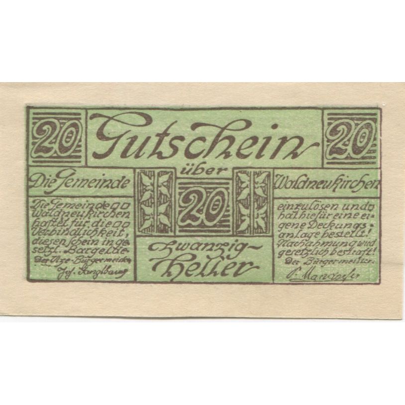 Banknote, Austria, Waldneukirchen 20 Heller, village, 1920 UNC(63), Mehl:FS 1134