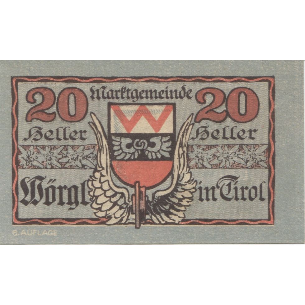 Banknote, Austria, Worgl, 20 Heller, statue 1920-12-31, UNC(63), Mehl:FS 1252a