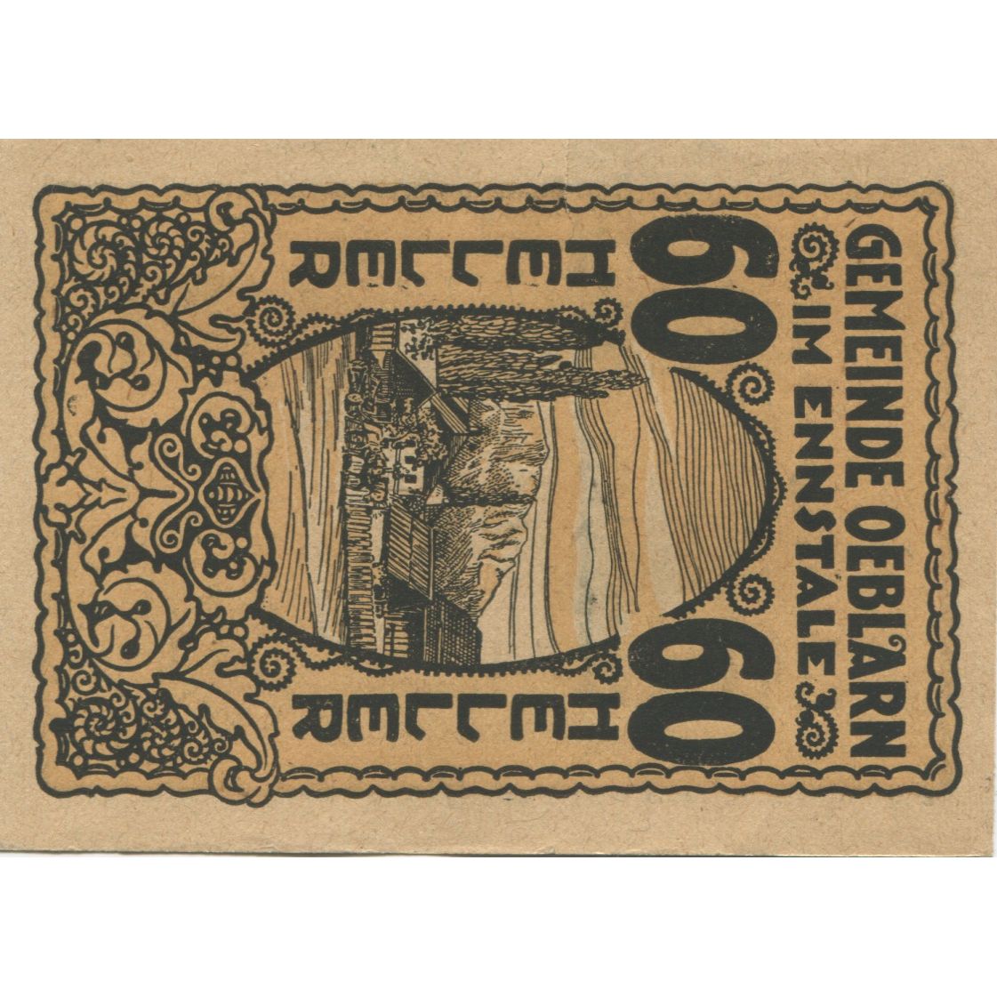 Banknote, Austria, Oeblarn, 60 Heller, montagne, 1920 UNC(63) Mehl:FS 700IIa