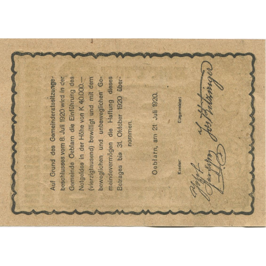 Banknote, Austria, Oeblarn, 60 Heller, rue 1920-10-31, UNC(63) Mehl:FS 700Ib
