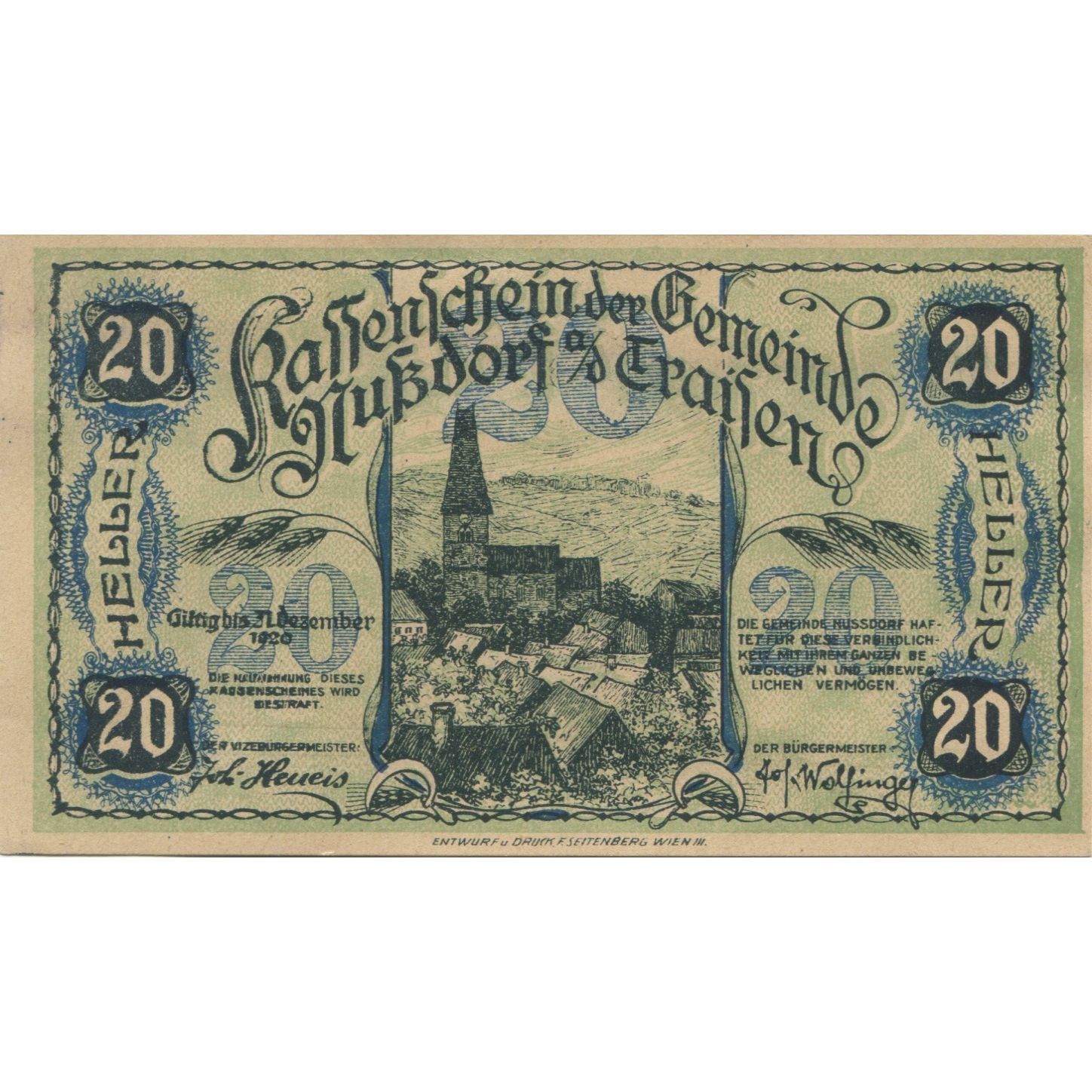 Banknote, Austria, Traisen, 20 Heller, village, 1920 UNC(63) Mehl:FS 678a