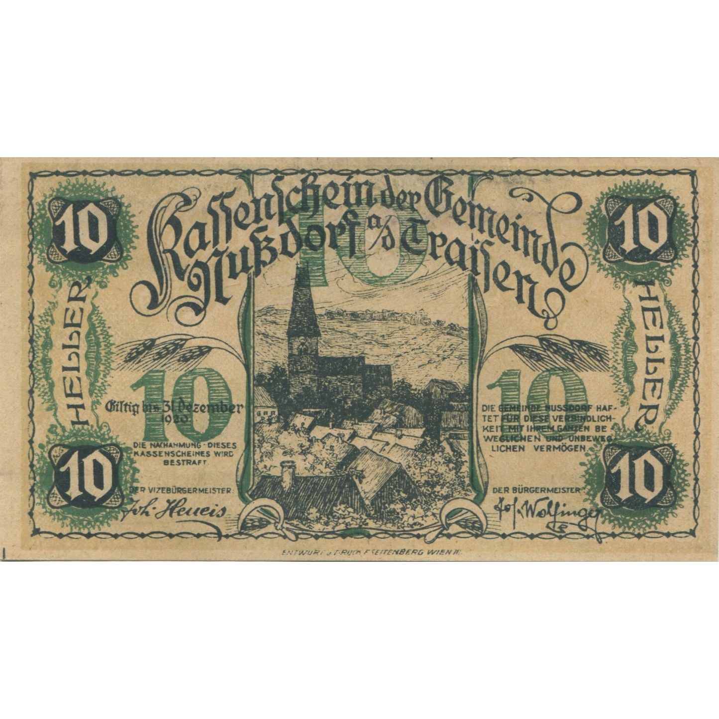 Banknote, Austria, Traisen, 10 Heller, Eglise, 1920 UNC(63) Mehl:FS 678b