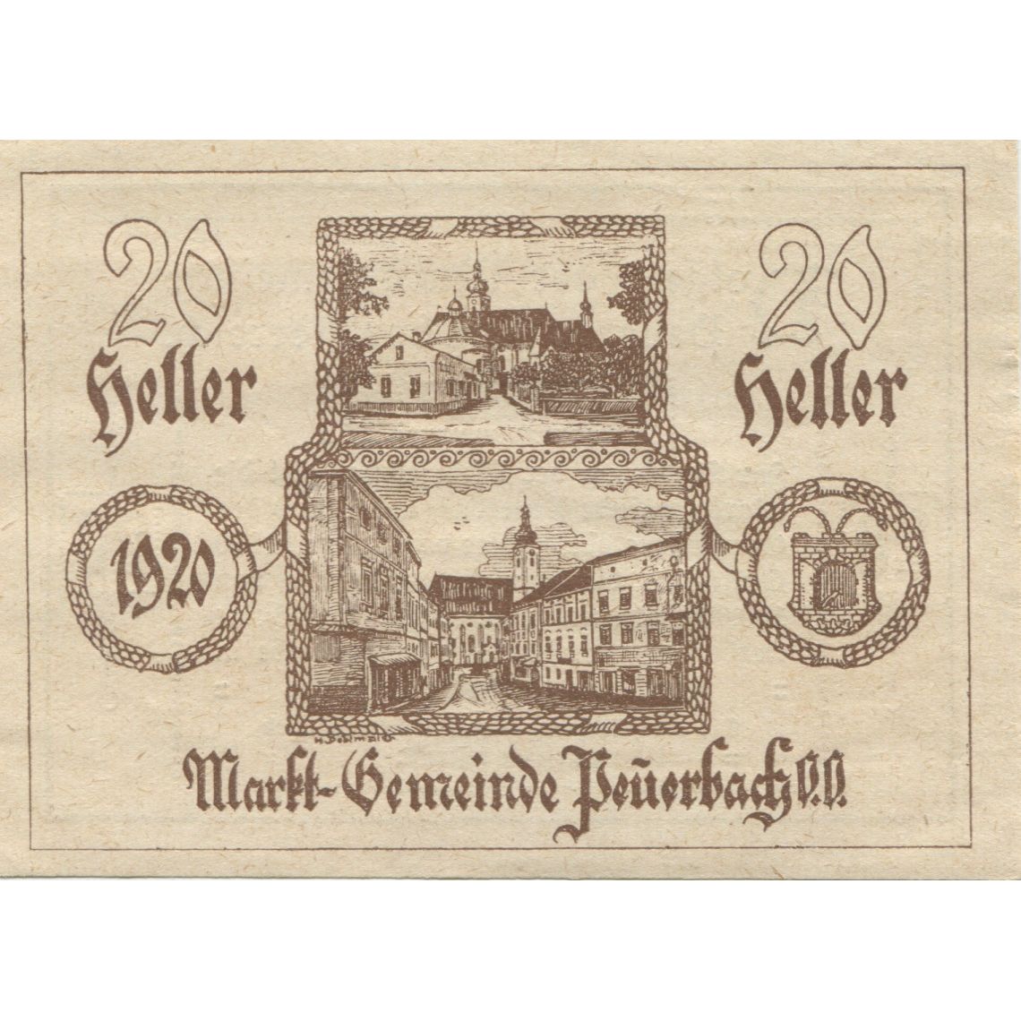 Banknote, Austria, Peuerbach, 20 Heller, Eglise, 1920 UNC(63) Mehl:FS 741IIa