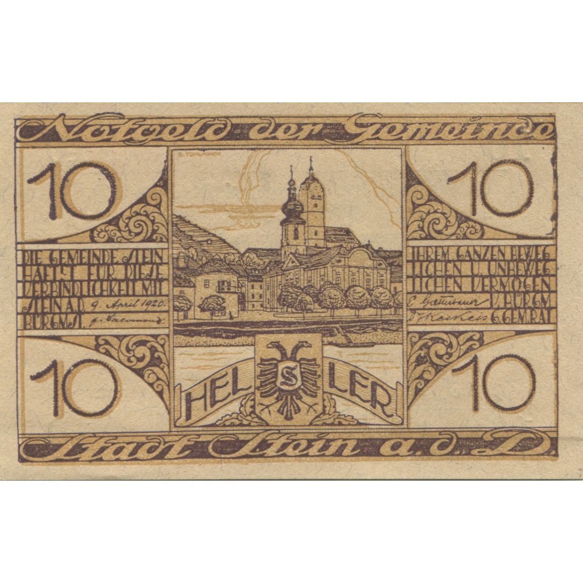 Banknote, Austria, Stein, 10 Heller, village, 1920 UNC(63) Mehl:FS 1015I.1