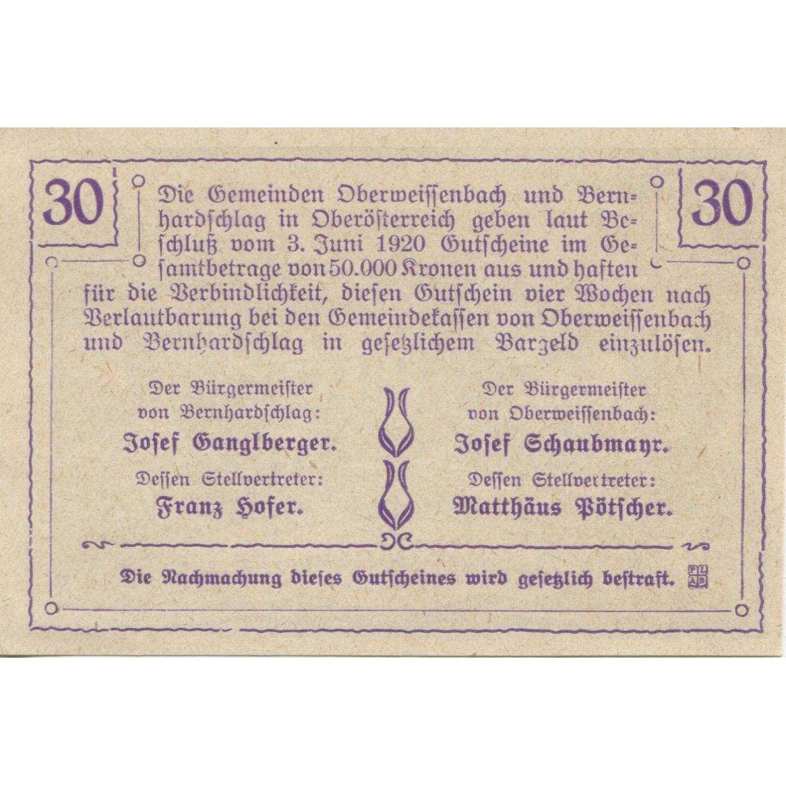 Banknote, Austria, Weissenbach, 30 Heller, village, 1920, UNC(63), Mehl:FS 697