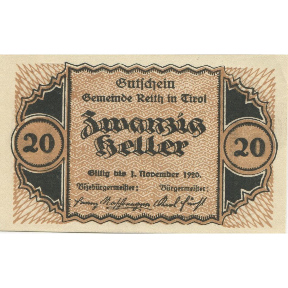 Banknote, Austria, Reith, 20 Heller, paysage 1920-11-01, UNC(63), Mehl:FS 831a
