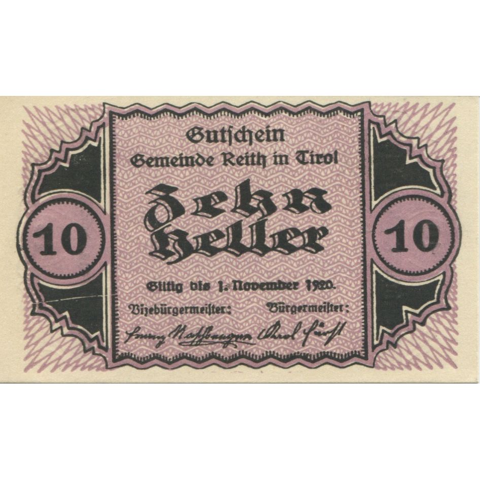 Banknote, Austria, Reith, 10 Heller, Texte 1920-11-01, UNC(63), Mehl:FS 831a