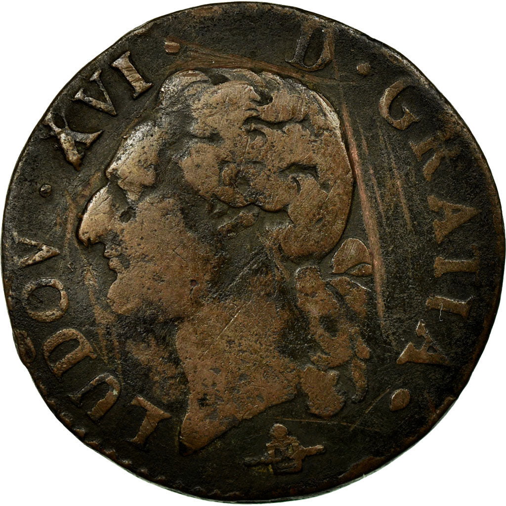 Coin, France, Louis XVI, 1/2 Sol ou 1/2 sou, 1/2 Sol, 1785, Rouen, VF(20-25)