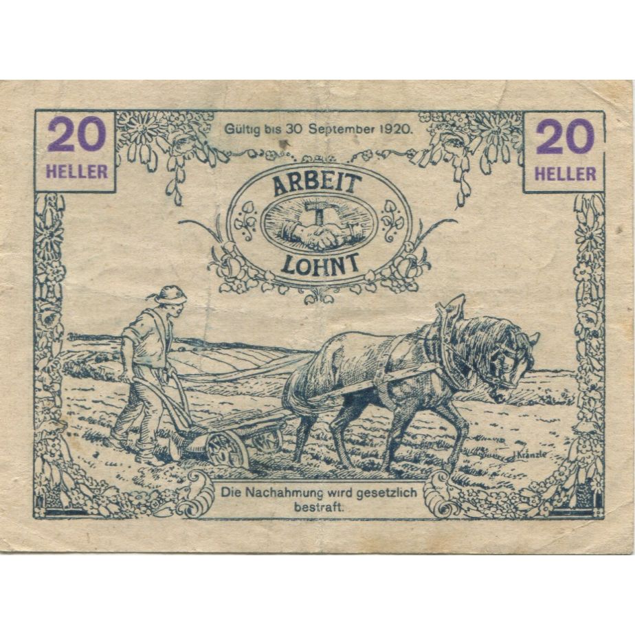 Billet, Autriche, Tausendblum, 20 Heller, cheval 1920-09-30, SPL, Mehl:FS 1060