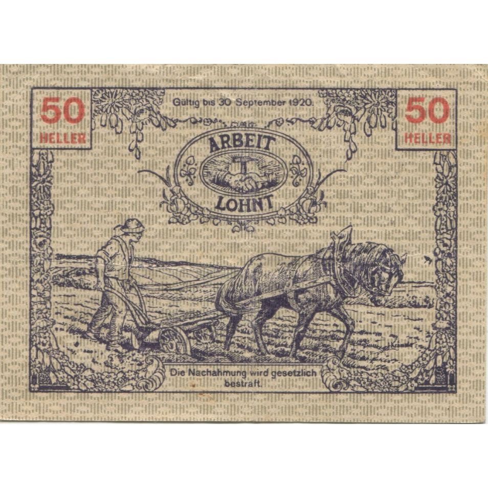 Banknote, Austria, Tausendblum, 50 Heller, champs, 1920, UNC(63) Mehl:FS 1060