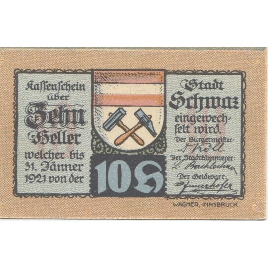 Banknote, Austria, Schwaz, 10 Heller, Blason 1920-12-31, UNC(63), Mehl:FS 983a