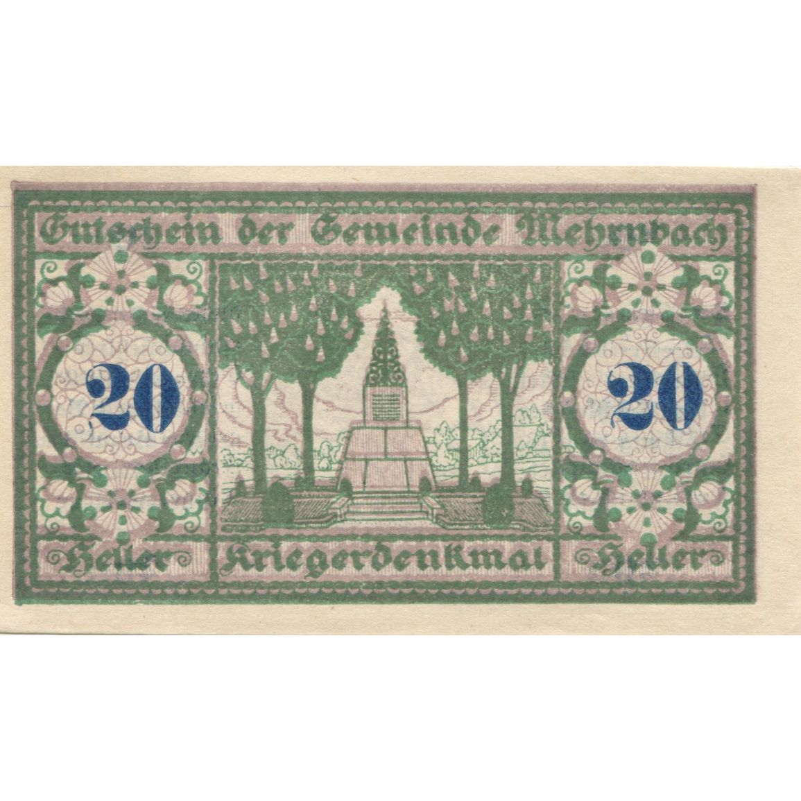 Banknote, Austria, Mehrnbach, 20 Heller, Blason, 1920, UNC(63) Mehl:FS 604