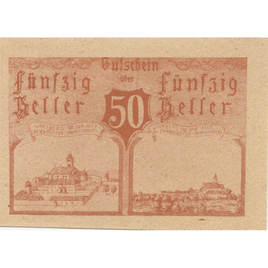 Banknot, Austria, Warlberg, 50 Heller, château 1920-12-31, UNC(63) Mehl:FS 1118I