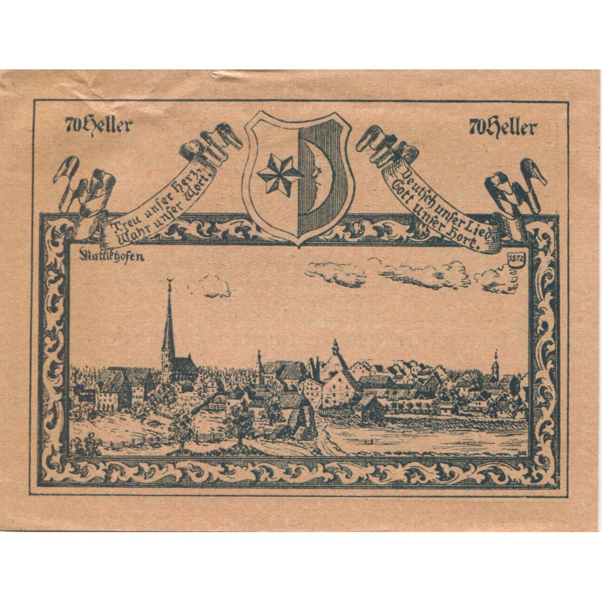 Banknote, Austria, Mattighofen, 70 Heller, village, 1920 UNC(63) Mehl:FS 594a