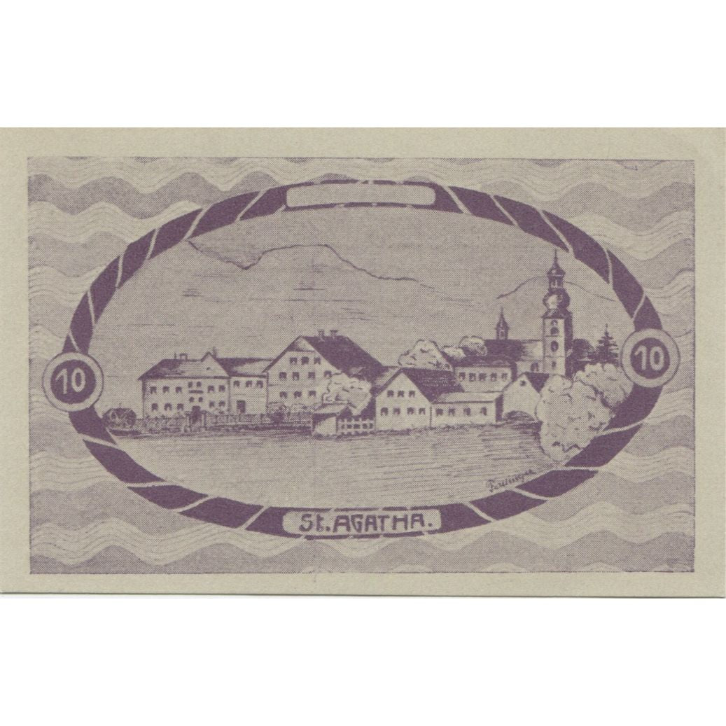 Banknote, Austria, St Agatha, 10 Heller, village, 1920 UNC(63) Mehl:FS 877Ic2