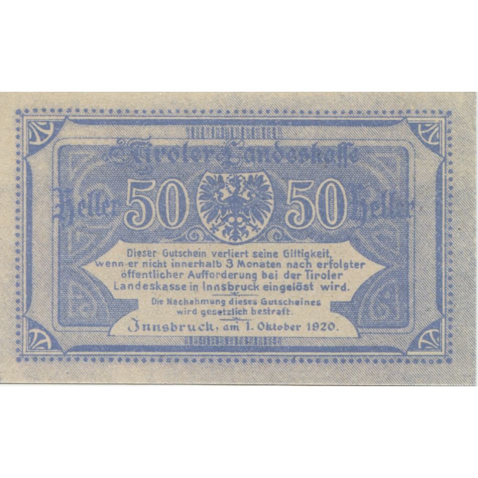 Banknote, Austria, Landesrat, 50 Heller, Texte, 1920, UNC(63), Mehl:FS 1073II