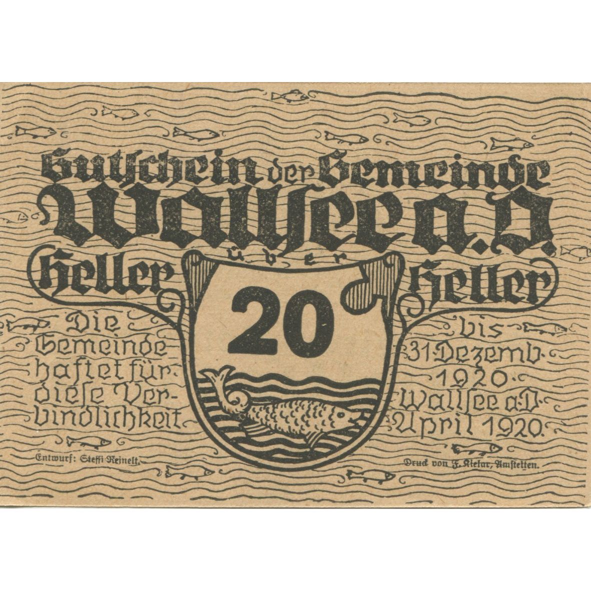 Geldschein, Österreich, Wallsee, 20 Heller, mer 1920-12-31, UNZ- Mehl:FS 1137Ia