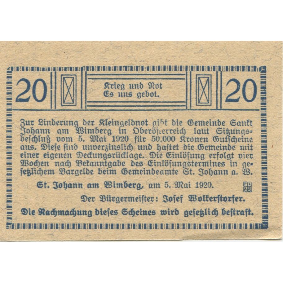 Banknote, Austria, St Johann, 20 Heller, ferme, 1920, UNC(63), Mehl:FS 894