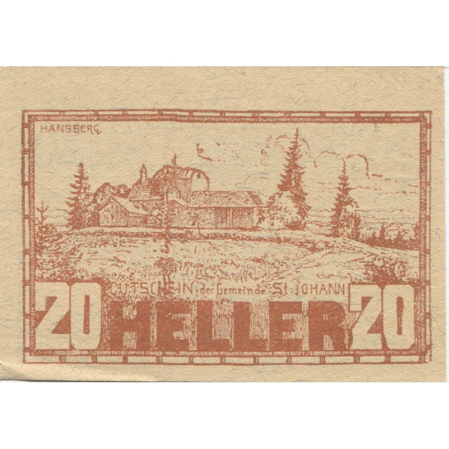 Banknote, Austria, St Johann, 20 Heller, ferme, 1920, UNC(63), Mehl:FS 894