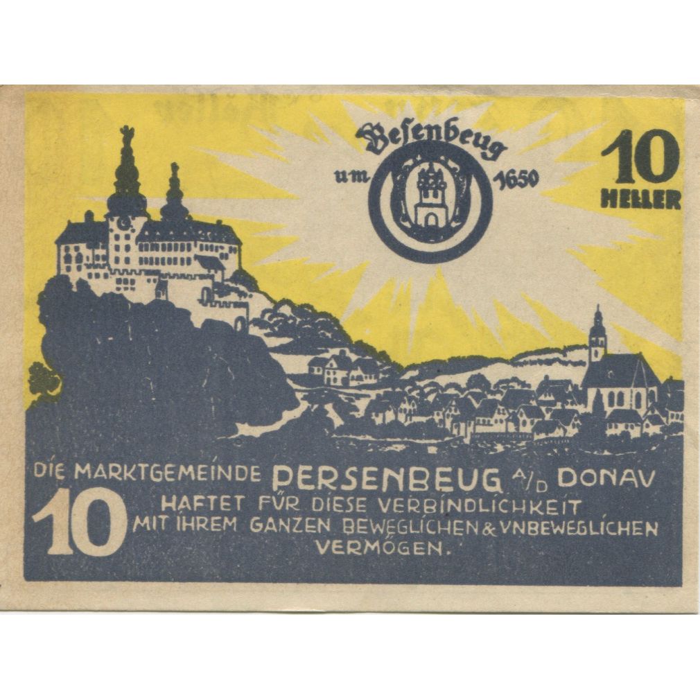 Banknote, Austria, Persenbeug, 10 Heller, château, 1920 AU(55-58) Mehl:FS 735IIa