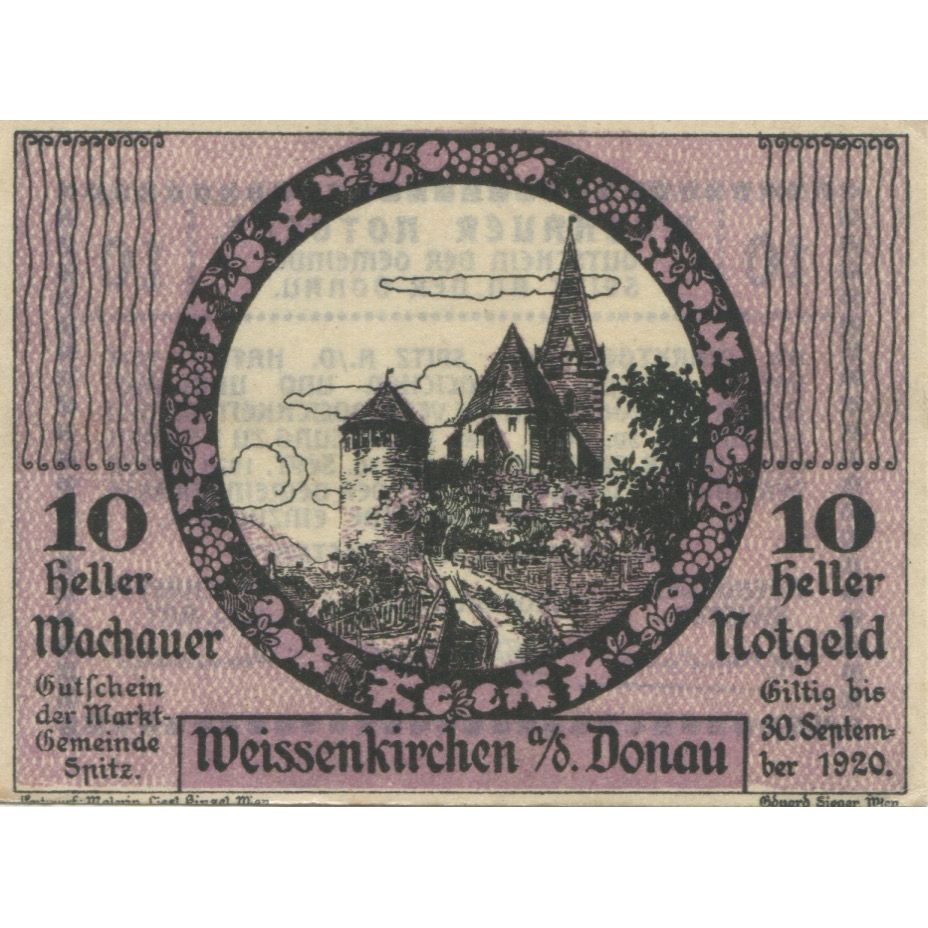 Banknote, Austria, Weissenkirchen, 10 Heller, château, 1920 UNC(63) Mehl:FS 1158