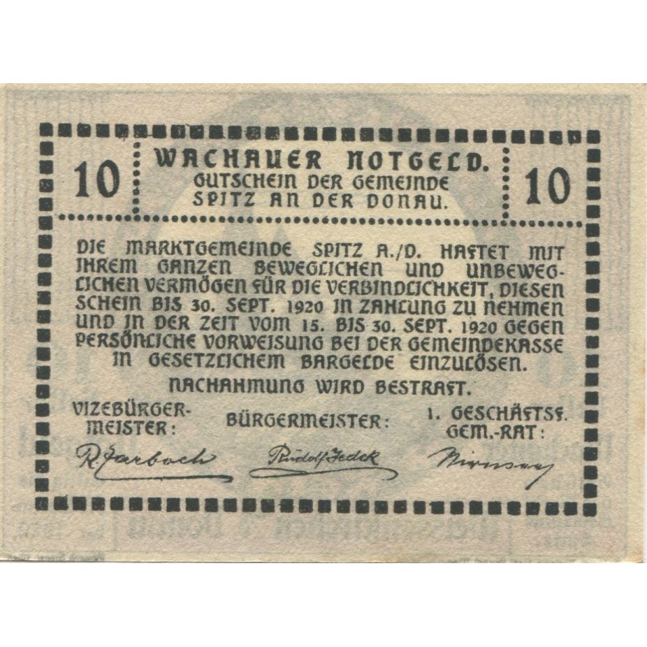 Banknote, Austria, Weissenkirchen, 10 Heller, château, 1920 UNC(63) Mehl:FS 1158