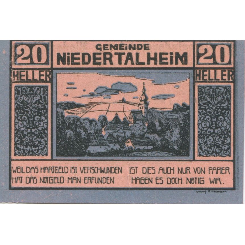 Banknote, Austria, Niedertalheim, 20 Heller, village, 1920, UNC(63) Mehl:FS 672b