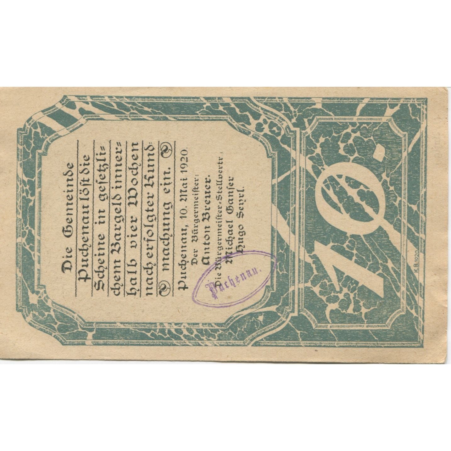 Banconote, Austria, Puchenau, 10 Heller, Eglise 1920-12-31, SPL-, Mehl:FS 788IIb