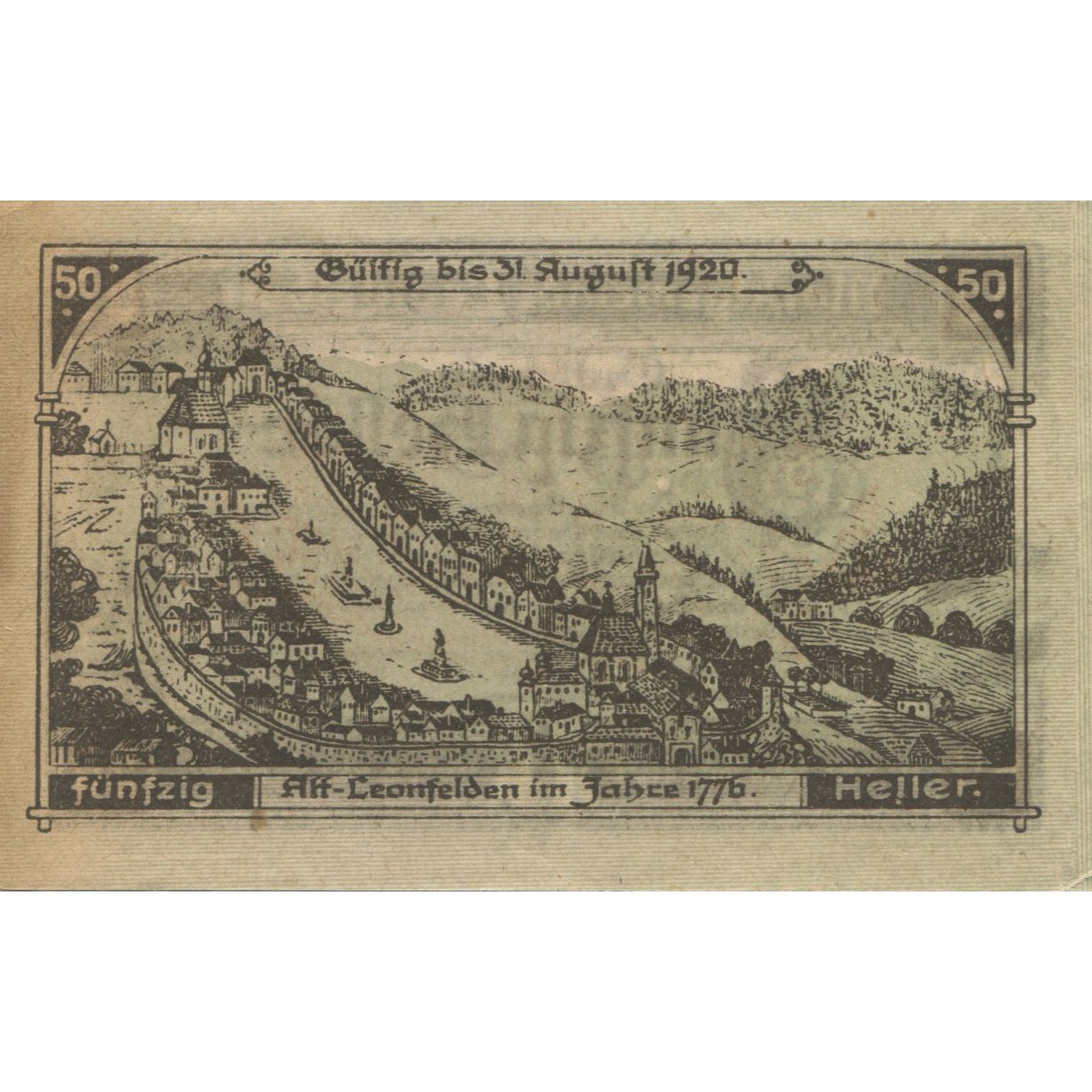 Banknote, Austria, Leonfelden, 50 Heller, Eglise, 1920, AU(55-58) Mehl:FS 514