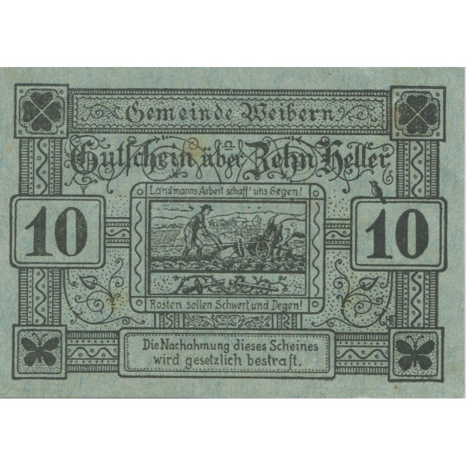 Banknote, Austria, Weibern, 10 Heller, champs, 1920, UNC(63), Mehl:FS 1146b