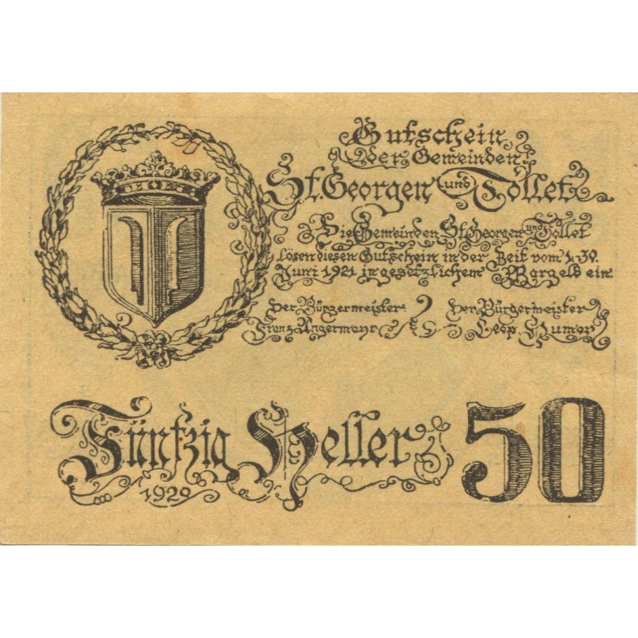 Banknote, Austria, St Georgen, 50 Heller, Blason, 1921 UNC(63) Mehl:FS 890