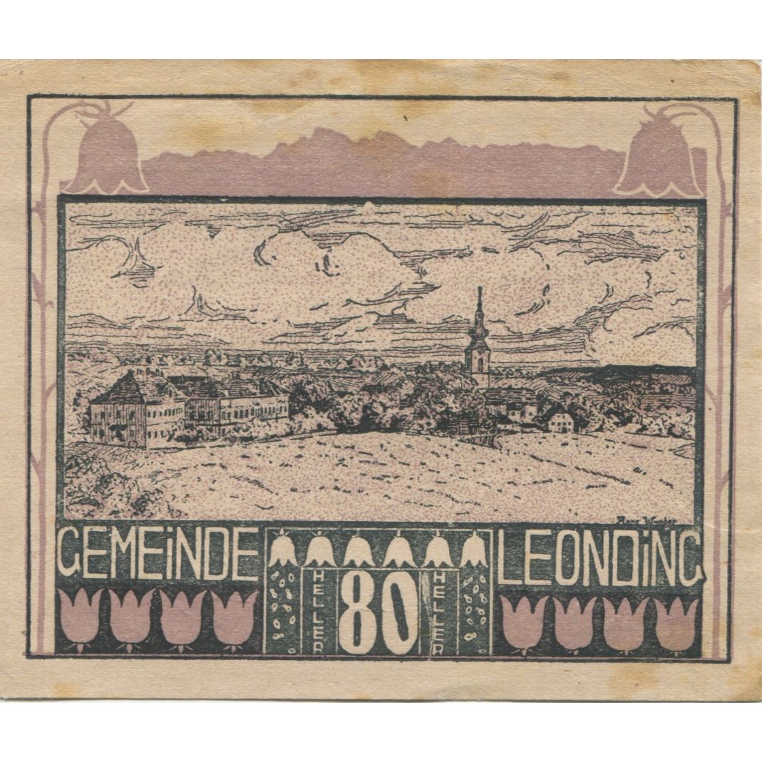 Banknote, Austria, Leonding, 80 Heller, village, 1920, AU(55-58), Mehl:FS 513a