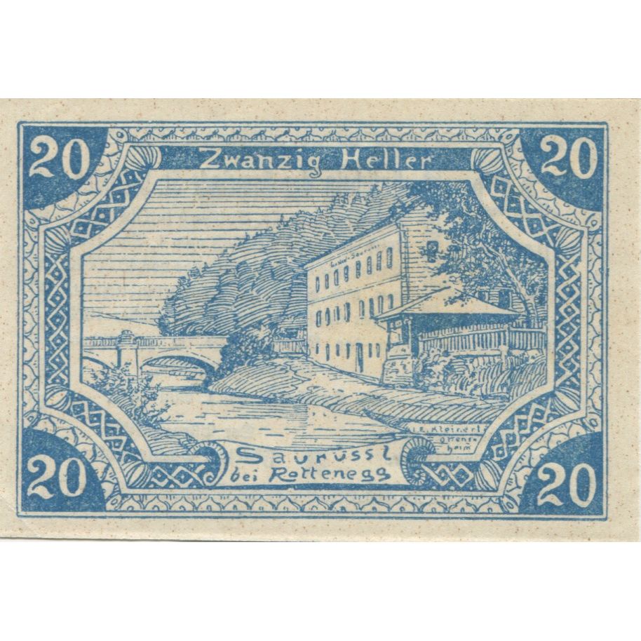 Banknote, Austria, St Gotthard, 20 Heller, château 1920 UNC(63) Mehl:FS 892