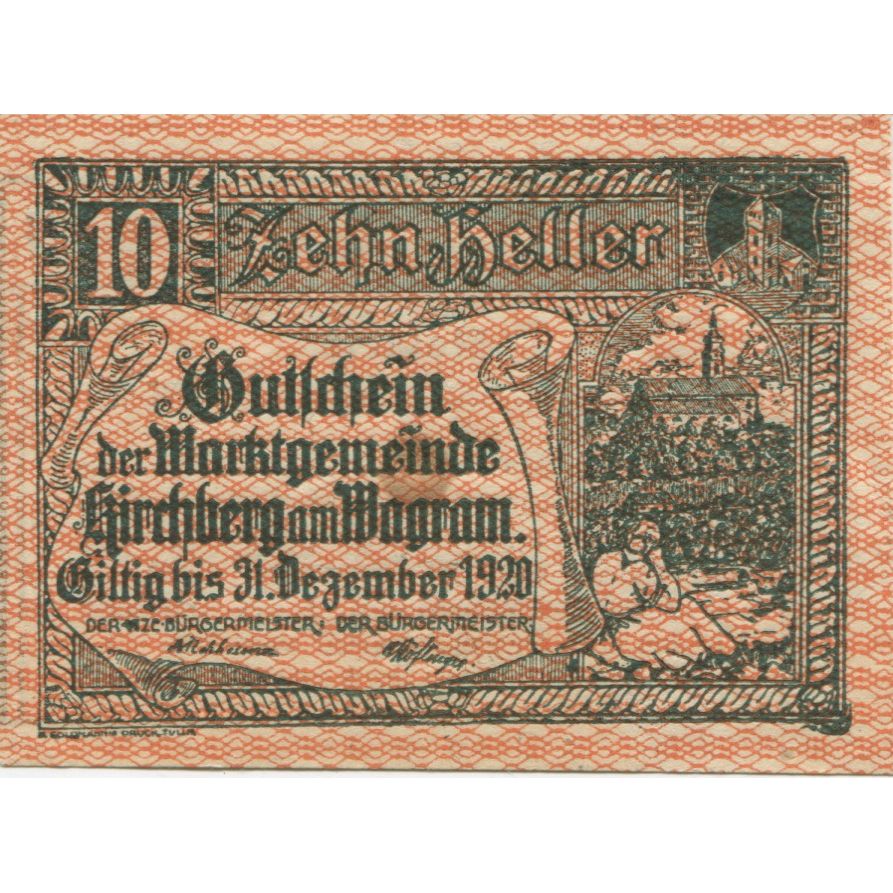 Geldschein, Österreich, Kirchberg, 10 Heller, champs, 1920 UNZ- Mehl:FS 439Ia